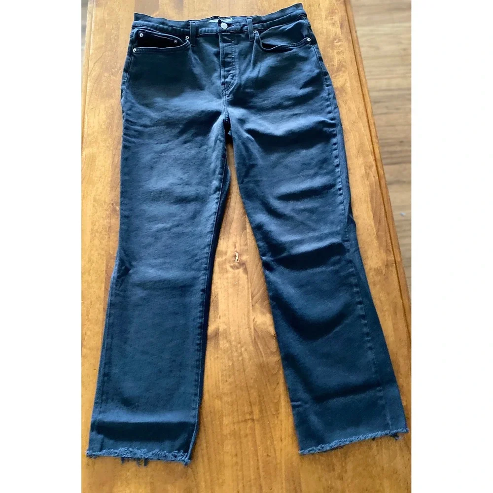 Frank & Eileen CORK Worn Black Raw Hem Straight Leg Jeans Size 32